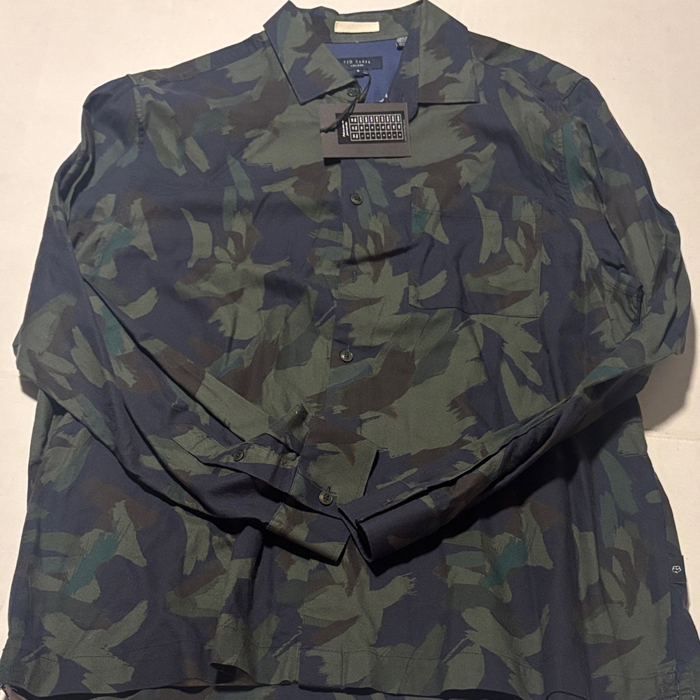 Ted Baker Men's Green and Blue Camouflage Shirt